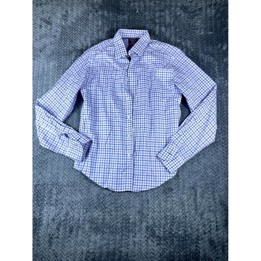 Untuckit Slim Fit Wrinkle Free Shirt Mens S Purple Blue Check Plaid Button Up